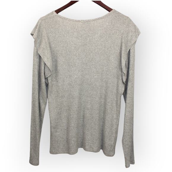 Lucky Brand XL Rib Ruffle Top Light Heather Grey Long Sleeves NEW 7W63484 $49 - Picture 8 of 12